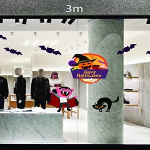Decal dán tường Trang trí Halloween Dracula,mèo đen và dơi