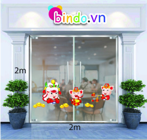 Decal dán tường Trang trí tết ba chú heo vàng vui đón mùa xuân