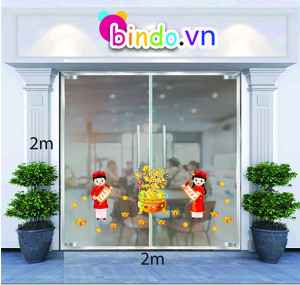 Decal dán tường Trang trí tết bé chúc xuân  Decal dán tường Trang trí tết bé chúc xuân