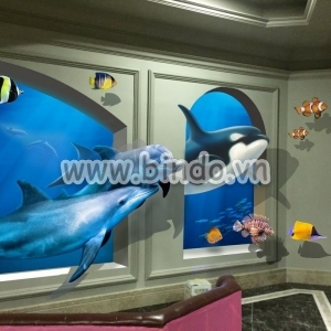 Decal dán tường Tranh Đôi cá heo
