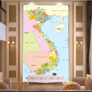 Decal dán tường Tranh bản đồ việt nam tên tỉnh quận huyện và các nước lân cận