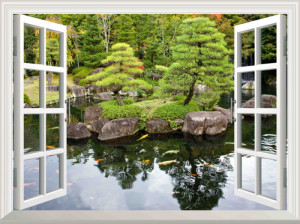 Decal dán tường Tranh cửa sổ công viên Nhật Bản