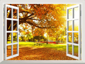 Decal dán tường Tranh cửa sổ mùa thu 