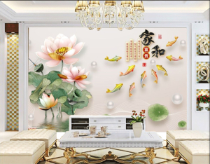 Decal dán tường Tranh cửu ngư và hoa sen 3d ngọc bích mang tài lộc đến gia chủ Decal dán tường Tranh cửu ngư và hoa sen 3d ngọc bích mang tài lộc đến gia chủ