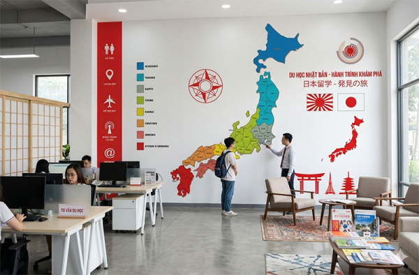 Decal dán tường Tranh dán trung tâm văn phòng du học nhật khổ lớn dán tường có thi công TPHCM