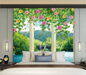 Decal dán tường Tranh 3d giàn hoa hồng xinh đẹp Decal dán tường Tranh 3d giàn hoa hồng xinh đẹp