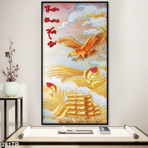 Decal dán tường Tranh dán tường 3D thuận buồm xuôi gió khổ dọc màu vàng kim đại bàng và cá chép Decal dán tường Tranh dán tường 3D thuận buồm xuôi gió khổ dọc màu vàng kim đại bàng và cá chép