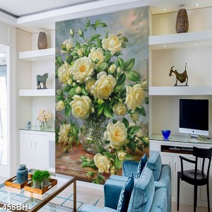Decal dán tường Tranh bình hoa hồng trắng Decal dán tường Tranh bình hoa hồng trắng