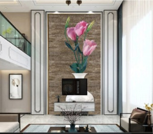 Decal dán tường Tranh bình hoa tulip hồng nhạt Decal dán tường Tranh bình hoa tulip hồng nhạt