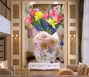 Decal dán tường Tranh bình hoa tulip hồng Decal dán tường Tranh bình hoa tulip hồng