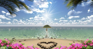 Decal dán tường Tranh cảnh biển sỏi đá trái tim Decal dán tường Tranh cảnh biển sỏi đá trái tim