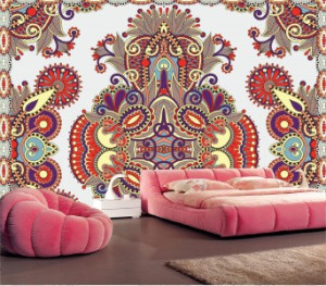 Decal dán tường Tranh gạch bông cam tím xanh cổ điển Decal dán tường Tranh gạch bông cam tím xanh cổ điển