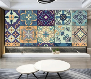 Decal dán tường Tranh gạch bông cổ điển xanh tím Decal dán tường Tranh gạch bông cổ điển xanh tím