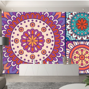 Decal dán tường Tranh gạch bông hoa văn tím Decal dán tường Tranh gạch bông hoa văn tím