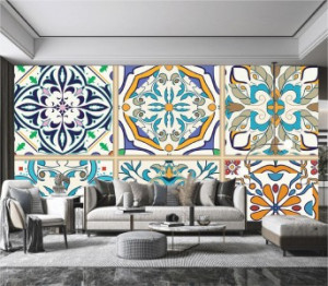 Decal dán tường Tranh gạch bông màu xanh tím nhạt Decal dán tường Tranh gạch bông màu xanh tím nhạt