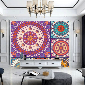 Decal dán tường Tranh gạch bông tím xanh Decal dán tường Tranh gạch bông tím xanh