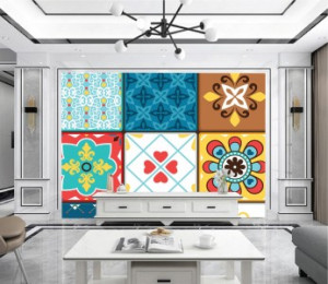 Decal dán tường Tranh gạch bông trái tim Decal dán tường Tranh gạch bông trái tim