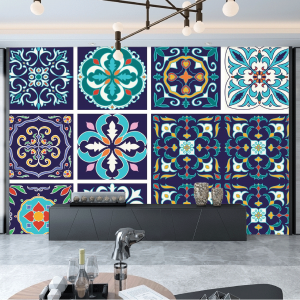 Decal dán tường Tranh gạch bông xanh đậm nhạt tím Decal dán tường Tranh gạch bông xanh đậm nhạt tím