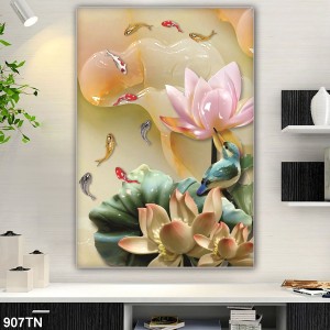 Decal dán tường Tranh cá chép Koi và chim Decal dán tường Tranh cá chép Koi và chim