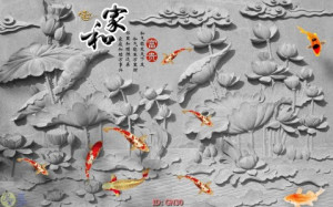 Decal dán tường Tranh cá chép và hoa sen Decal dán tường Tranh cá chép và hoa sen