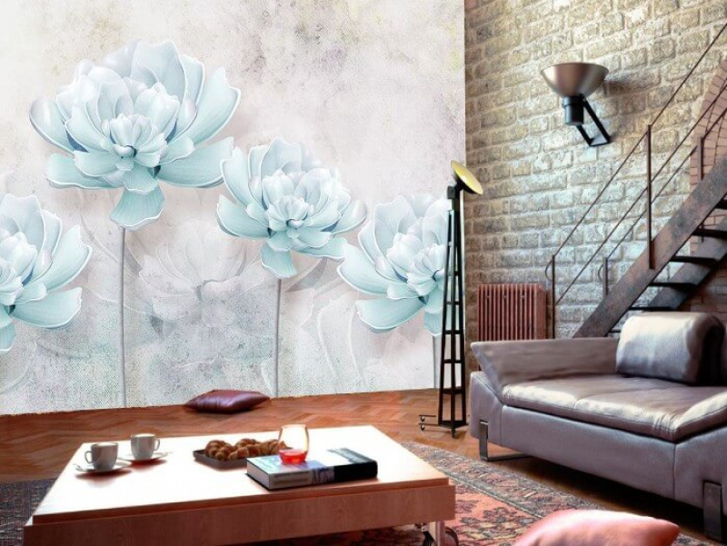 Decal dán tường Tranh hoa hồng xanh 3D Decal dán tường Tranh hoa hồng xanh 3D