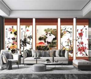 Decal dán tường Tranh mai lan cúc trúc và đôi chim trắng Decal dán tường Tranh mai lan cúc trúc và đôi chim trắng