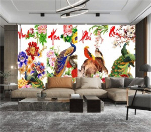 Decal dán tường Tranh mai lan cúc trúc vinh hoa phú quý Decal dán tường Tranh mai lan cúc trúc vinh hoa phú quý