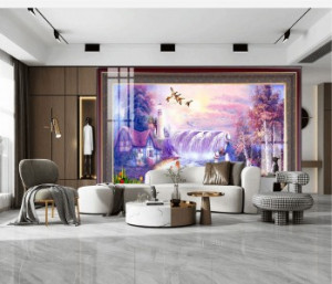 Decal dán tường Tranh phong cảnh châu âu căn nhà màu tím  Decal dán tường Tranh phong cảnh châu âu căn nhà màu tím