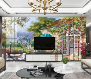 Decal dán tường Tranh phong cảnh châu âu ngôi nhà dây leo hoa hồng Decal dán tường Tranh phong cảnh châu âu ngôi nhà dây leo hoa hồng