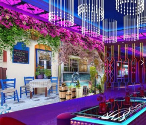 Decal dán tường Tranh trang trí giàn hoa tím Decal dán tường Tranh trang trí giàn hoa tím