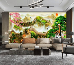 Decal dán tường Tranh vạn lý trường thành và cành hoa hồng Decal dán tường Tranh vạn lý trường thành và cành hoa hồng