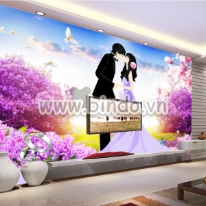 Decal dán tường Tranh dán tường đôi tình nhân màu tím dán phòng cưới, phòng ngủ