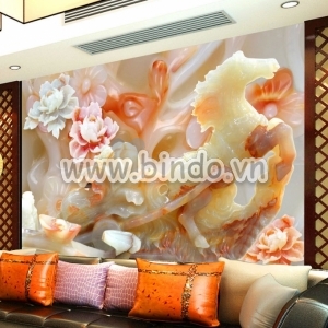 Decal dán tường Tranh 1 ngựa giả ngọc màu vàng trên nền hoa mẫu đơn ngọc bích 3D Decal dán tường Tranh 1 ngựa giả ngọc màu vàng trên nền hoa mẫu đơn ngọc bích 3D