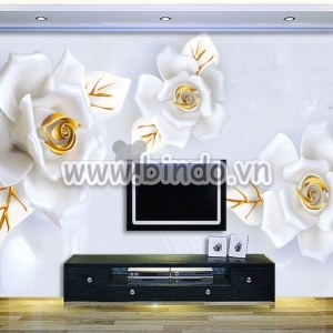Decal dán tường Tranh 3 hoa hồng trắng 3D giả ngọc trắng