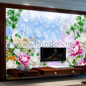 Decal dán tường Tranh đôi chim công trắng hoa mẫu đơn và tre xanh giả ngọc 3D trên nền đá tím Decal dán tường Tranh đôi chim công trắng hoa mẫu đơn và tre xanh giả ngọc 3D trên nền đá tím