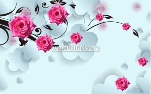 Decal dán tường Tranh hiện đại hoa hồng 3D Decal dán tường Tranh hiện đại hoa hồng 3D