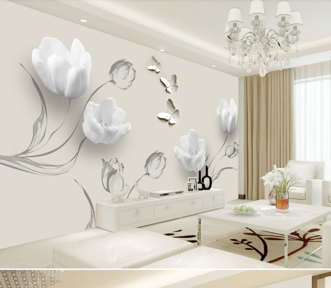 Decal dán tường Tranh hoa hồng trắng 3D