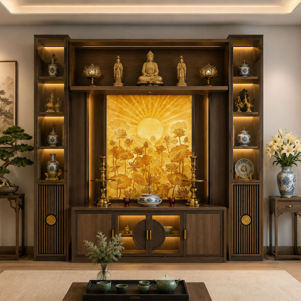 Decal dán tường Tranh hoa sen vàng dán phòng thờ
