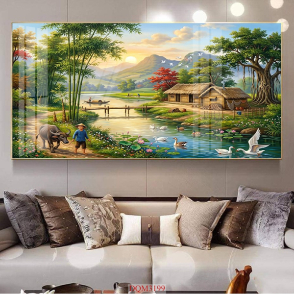 Decal dán tường Tranh Phong Cảnh Làng Quê Khổ Ngang 1 Tấm Treo Tường Đẹp Giá Rẻ