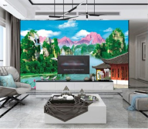 Decal dán tường Tranh thủy mặc đồi núi tím Decal dán tường Tranh thủy mặc đồi núi tím