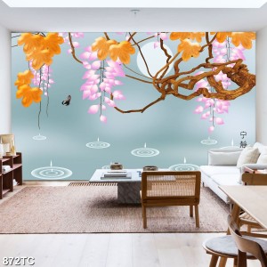 Decal dán tường Tranh thủy mặc hoa tím Decal dán tường Tranh thủy mặc hoa tím