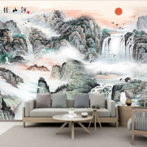 Decal dán tường Tranh thủy mặc sơn thủy trắng đen Decal dán tường Tranh thủy mặc sơn thủy trắng đen