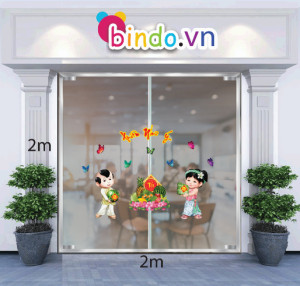 Decal dán tường Tranh trí tết bé đón xuân Decal dán tường Tranh trí tết bé đón xuân