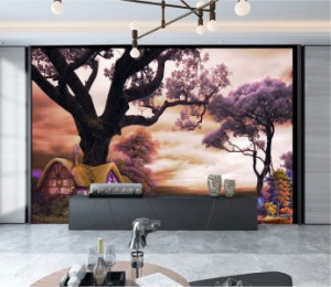 Decal dán tường Tranh vẽ sơn dầu cây hoa tím lớn Decal dán tường Tranh vẽ sơn dầu cây hoa tím lớn