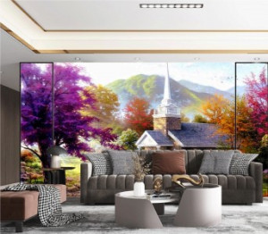 Decal dán tường Tranh vẽ sơn dầu  hoa tím Decal dán tường Tranh vẽ sơn dầu  hoa tím