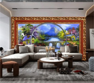 Decal dán tường Tranh vẽ sơn dầu khung cảnh ngôi nhà màu tím Decal dán tường Tranh vẽ sơn dầu khung cảnh ngôi nhà màu tím