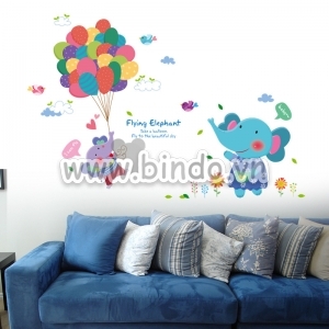 Decal dán tường Voi đu bóng bay 2