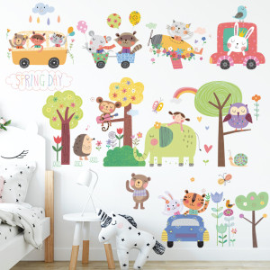 Decal dán tường Decal vườn thú lái xe đi chơi Decal dán tường Decal vườn thú lái xe đi chơi