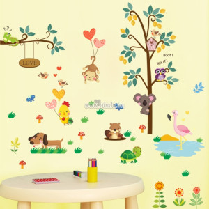 Decal dán tường Vườn thú sắc màu 3